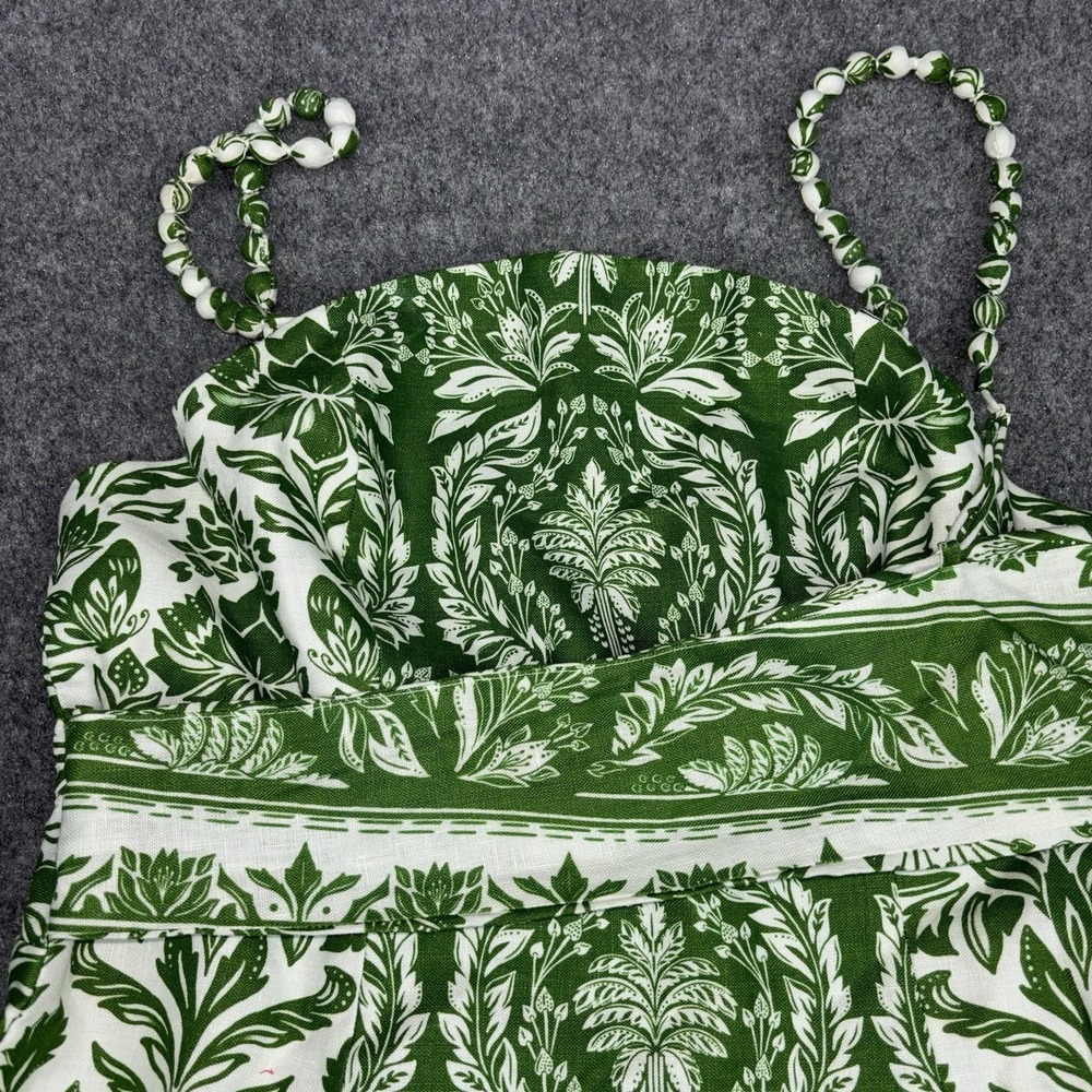 Farm Rio Midi Dress Womens Large Green Delicate Tapestry 100% Linen Strappy NWT - Picture 6 of 10